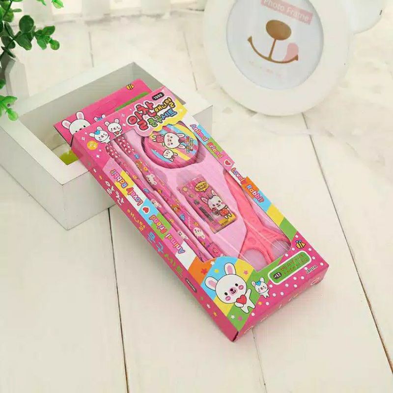 HH5 Alat Tulis Set | Perlengkapan Menulis Pensil Penghapus Gunting Rautan Edukasi Anak SD SMP