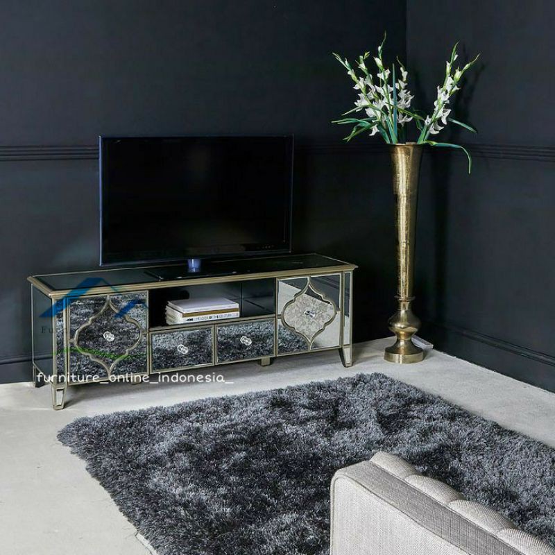 FREE ONGKIR meja tv kaca modern cabinet tv meja minimalis duco shabby dresser kaca murah mewah