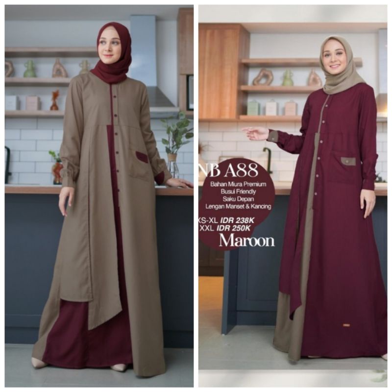 Nibras Gamis Dewasa NB A88 NBA88 Maroon Brown