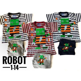 PROMO Setelan kaos  anak  ROBOT salur laki  fashion umur  1 5 