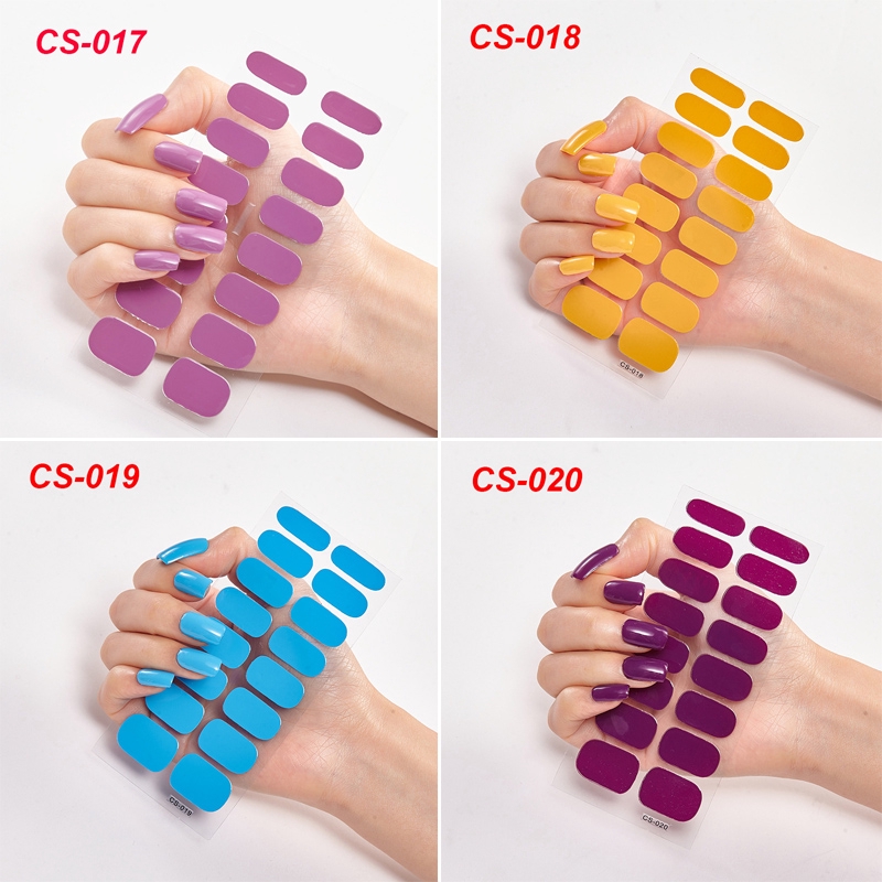 Cs001-020 16pcs/lembar Stiker Kuku Palsu Warna Polos Untuk Diy Nail Art