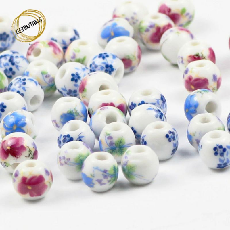 Manik Manik Gelang Glass Beads Motif Bunga Bahan Kerajinan DIY