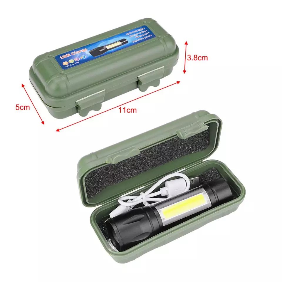 Senter Police Mini XPE plus COB LED Zoom, USB Charge