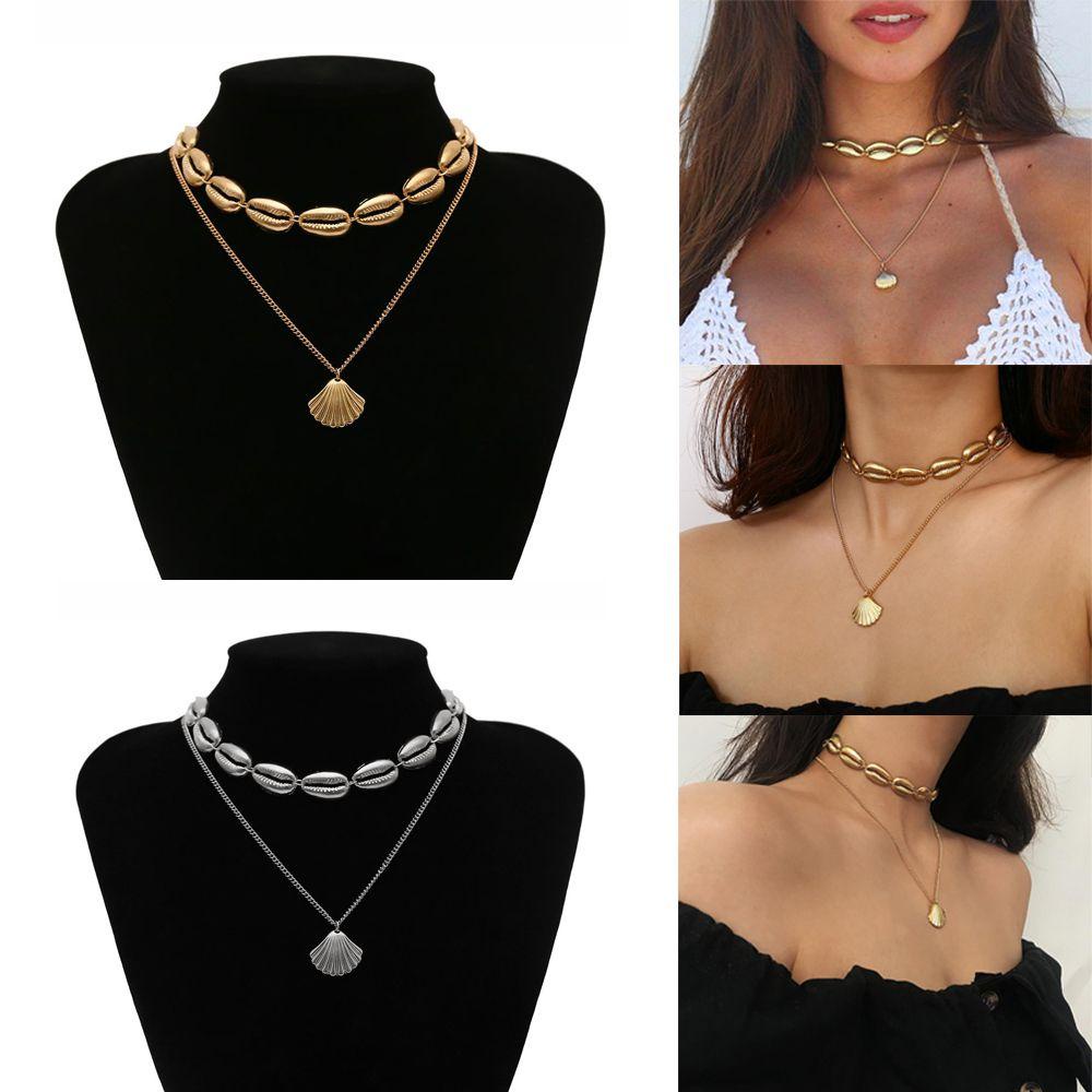 Lily Multilayer Shell Kalung Musim Panas Hadiah Rantai Choker Perhiasan Pantai