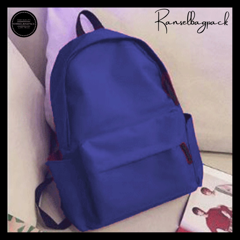 Tas Ransel Backpack Punggung Pria Wanita Sekolah Distro Polos Murah Terbaru Cewek Cowok Pria Wanita-Navy
