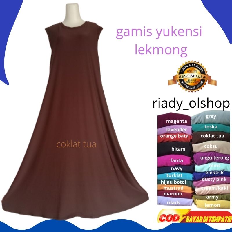 Gamis Yukensi Lekmong/Tanpa Lengan/Inner Gamis Jersey Polos  Super Jumbo  Panjang 140 cm Kutung.daleman gamis tebal/mayung/dress polos/fashion muslim.By ratifa collection.