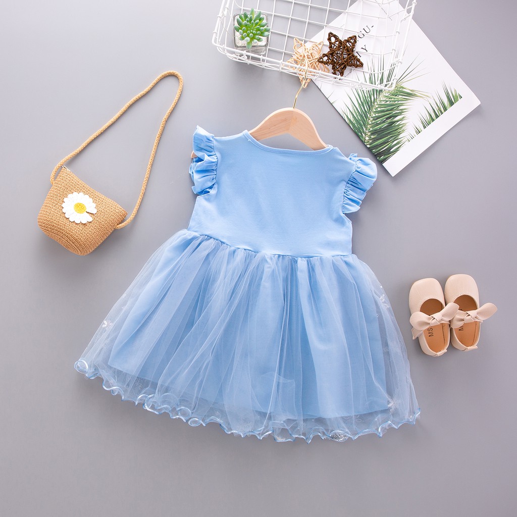 Dress anak perempuan frozen  motif aisha & anna kerudung bahan cotton gaun princess anak cewe import-4