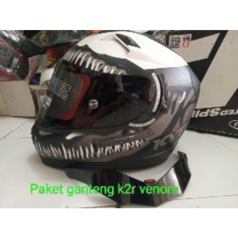 Promo Paket Helm ganteng KYT k2r Venom visor dark original+spoiler
