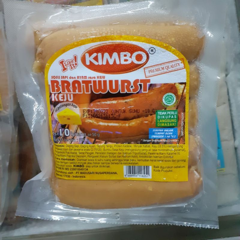 

Kimbo Bratwurst KEJU 500gr isi 10 - Sosis Sapi Ayam Rasa Keju