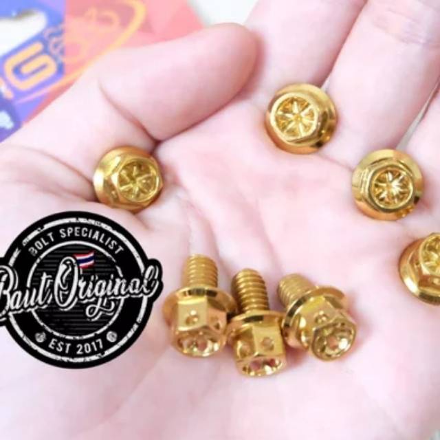 baut probolt gold flower 6x10 drat 10 panjang 1 cm ori heng thailand