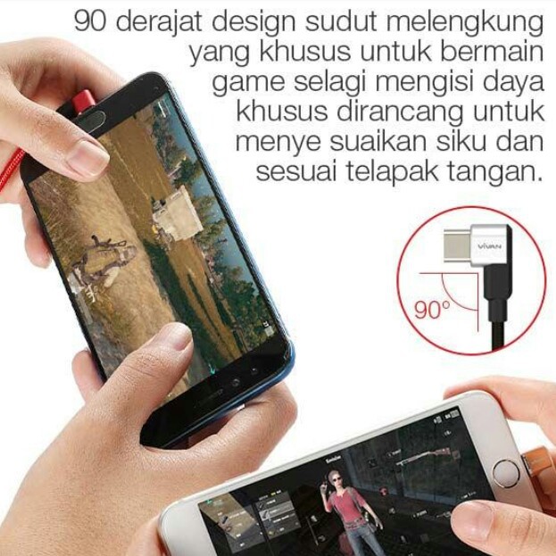 VIVAN GAMING kabel TYPE C 2.4A / USB TYPE C 100cm GAMING CHARGER ANDORID / KABEL CHARGER MODEL L / KABEL DATA TYPE C / KABEL FAST CHARGING