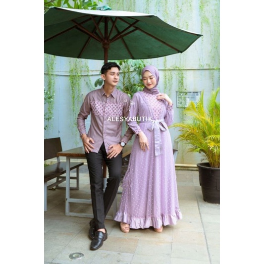 BAJU GAMIS COUPLE SUAMI ISTRI WARNA LILAC MEWAH GLAMOR EXCLUSIVE PASANGAN KELUARGA LEBARAN TERBARU J