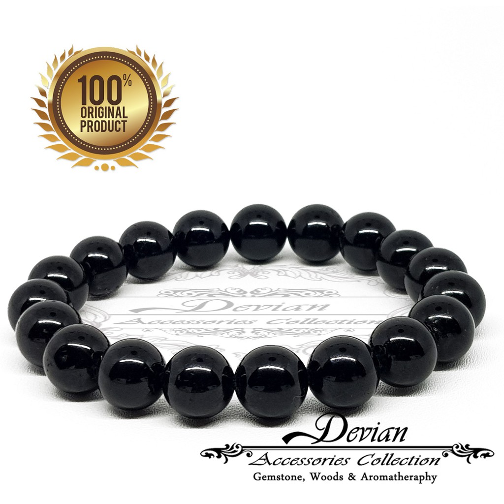 Gelang Batu  Black  Tourmaline  10mm Asli  dan Natural 