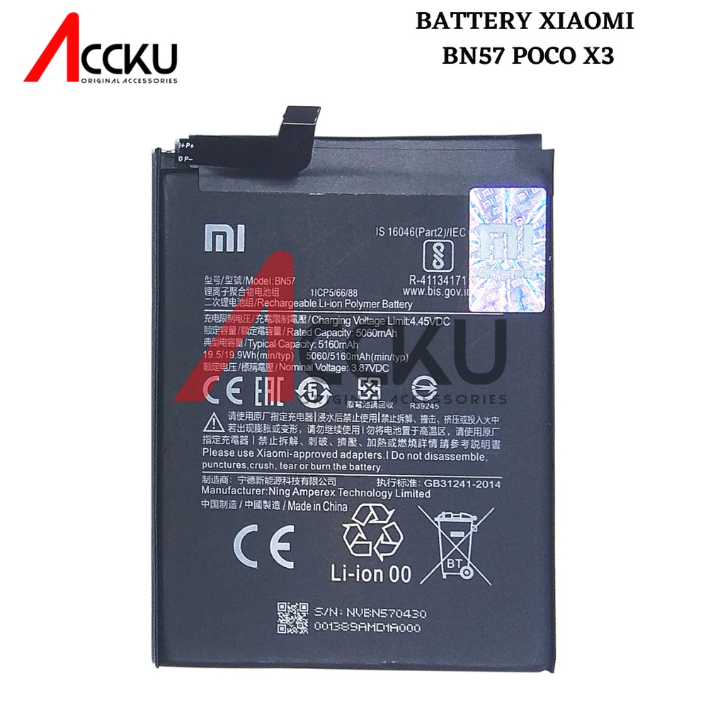 BATTERY XIAOMI POCO X3 BATTERY  XIAOMI BN57 BATERAI XIOMI POCO X3 BATERAI XIAOMI BN57 ORI