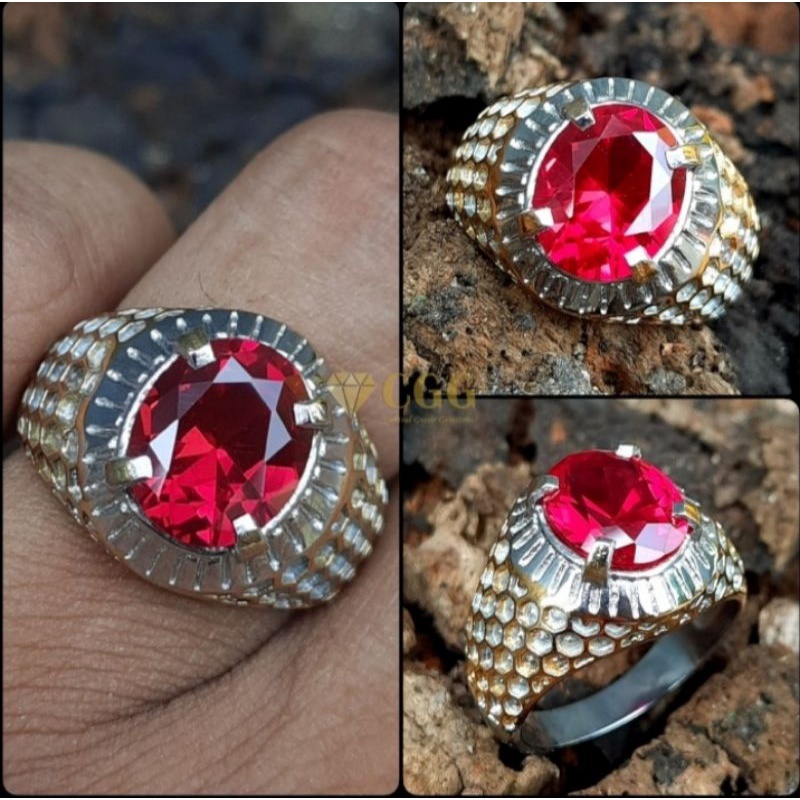 cincin batu merah Siam Bangkok cutting diamond