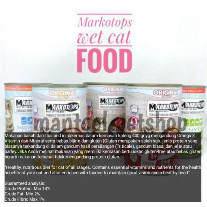 (grab gojek) markotops kaleng original (400gr × 12 ) makananan basah wet food kucing