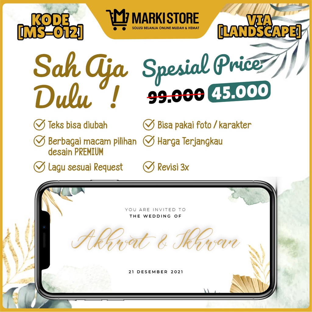 UNDANGAN DIGITAL PERNIKAHAN VIDEO MODERN ELEGAN ISLAMI JAWA MURAH WEDDING INVITATION KODE MS-012