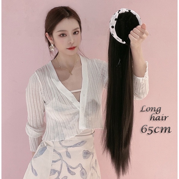 Wig Bando Lucu Wanita Motif Polkadot Korean Version Headband Hair Long Straight Simple Style / Aksesoris Rambut Wanita