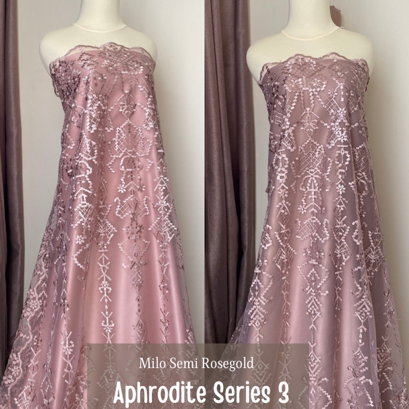 Kain Bahan Kebaya Tile Premium Etnik Bordir Aphrodite Series 3 Warna Milo Semi Rosegold Rose Gold Design By Sapto