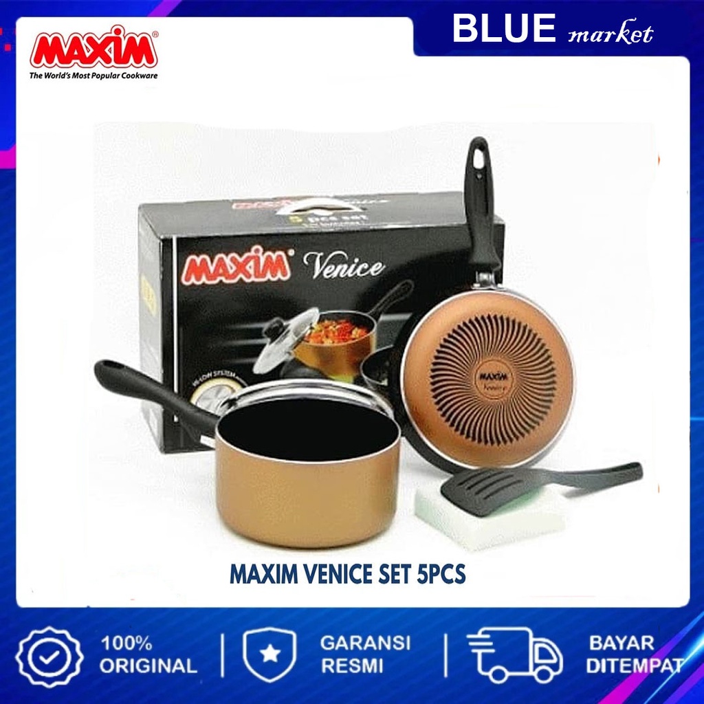 Maxim 5 Pcs Venice Set Panci Wajan Penggorengan Teflon Anti Lengket (Frypan 20 cm + Saucepan 18 cm)