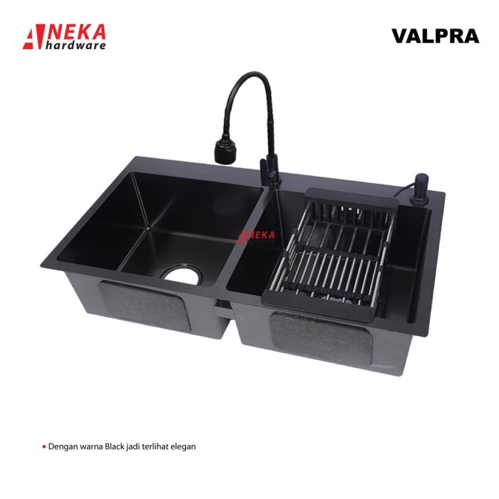 Kitchen Sink Valpra 8245 Black / Bak Cuci Piring Hitam 2 Lubang