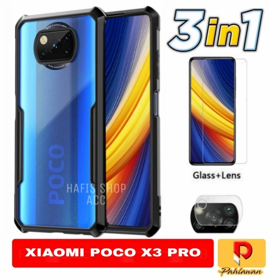 Case Xiaomi Poco X3 Pro 2021 Shocprof Tpu+TG Bening +TG Camera Lens - Hitam