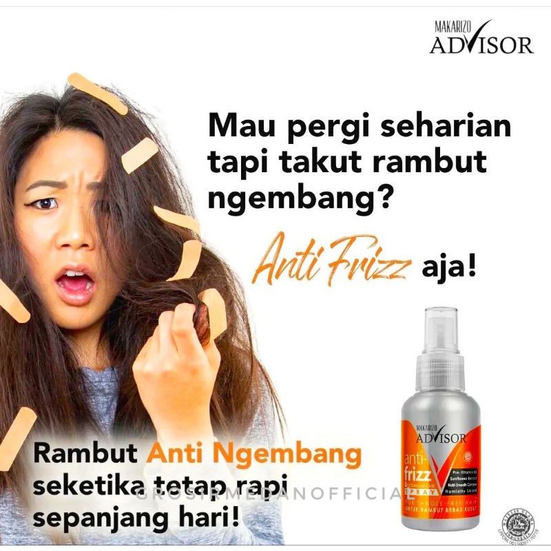 MAKARIZO ADVISOR ANTI FRIZZ AND DETANGLING CARE SPRAY - ANTI RAMBUT KUSUT - ANTI RAMBUT SINGA - RAMBUT HALUS LEMBUT MUDAH DIATUR