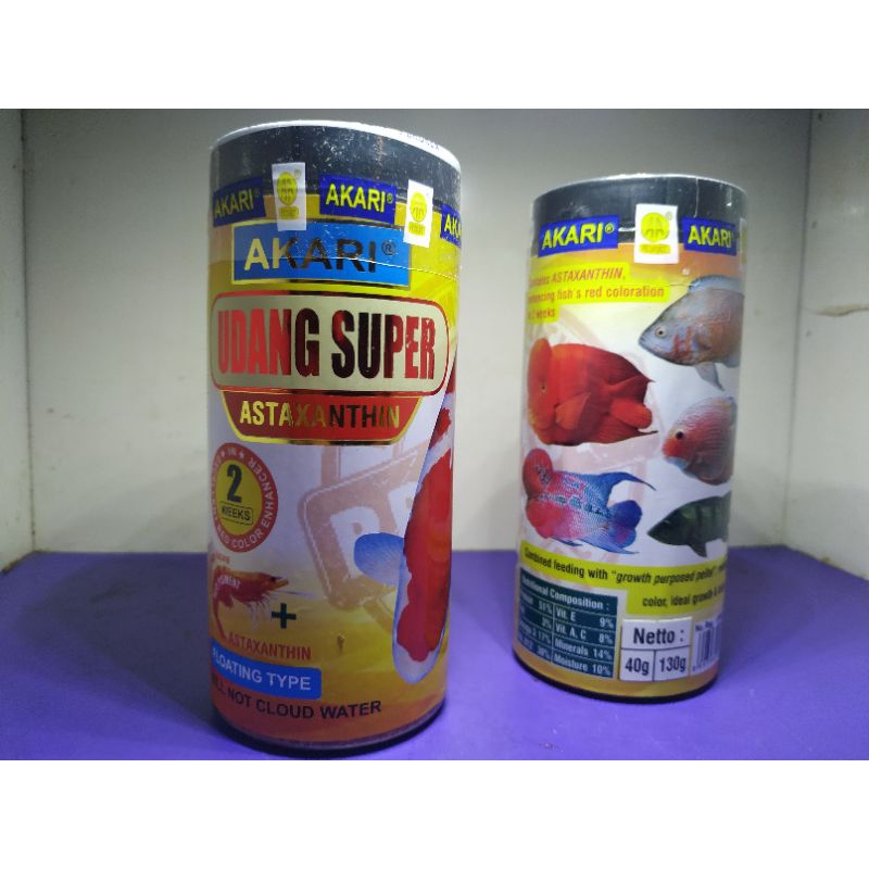 AKARI UDANG SUPER WITH ASTAXANTHIN 40 GRAM PAKAN IKAN PREDATOR, ARWANA, LOUHAN, BELIDA, CHANA, TIGER