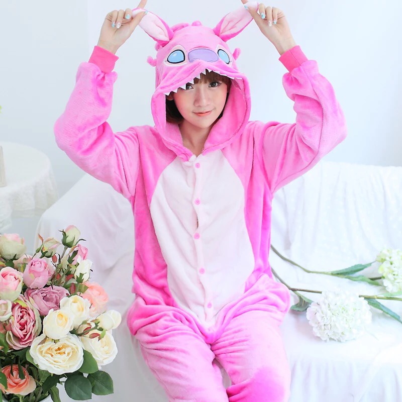 KOSTUM ONESIE BAJU LILO STITCH PINK COSPLAY KIGURUMI IMPOR