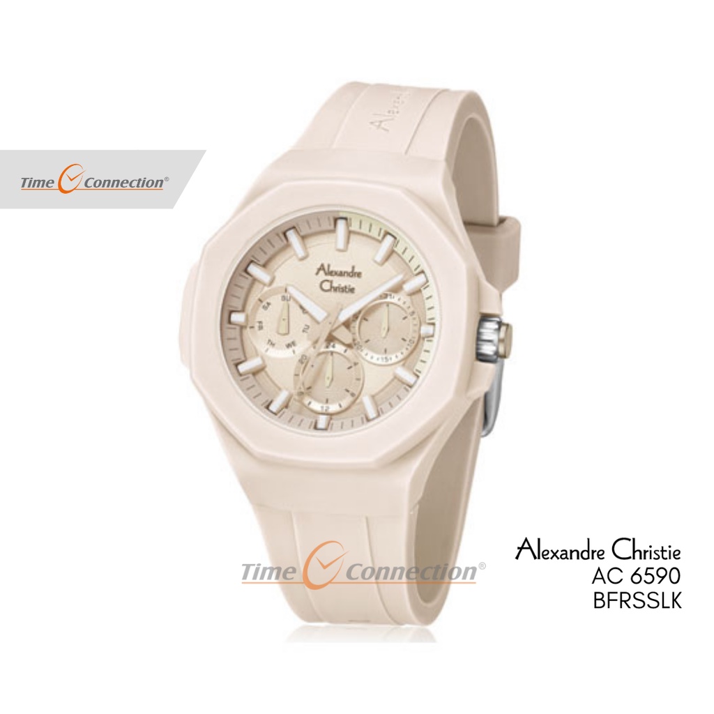 Alexandre Christie AC 6590 BFRSSLK Pink Muda Original / Jam Tangan Wanita Analog Karet / Light Pink 