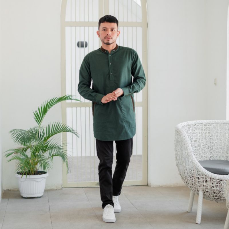 BAJU KOKO LENGAN PANJANG LIST HEDLONG FASHION MUSLIM MODEL KURTA KOKO PRIA