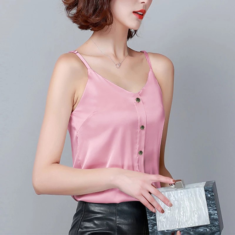 Tanktop Camisoles Singlet Tali kecil wanita Gaya Korea variasi kancing - XSHOP Usagi