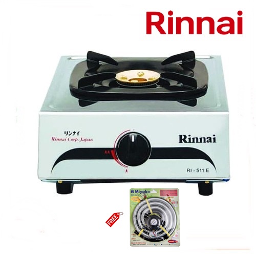 Rinnai RI-511E Kompor Gas 1 Tungku Stainless FREE Paket Miyako Selang Gas Meter