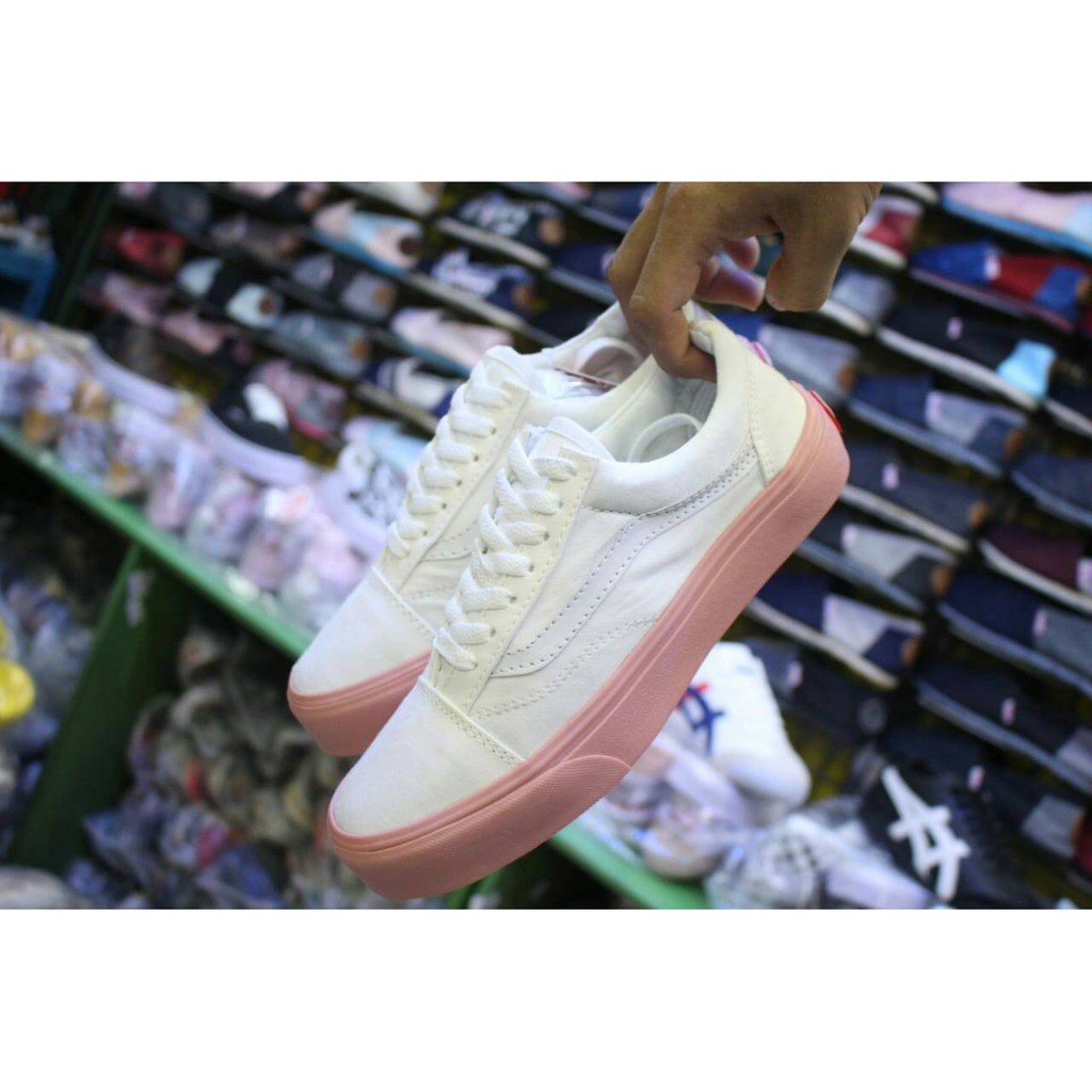 SEPATU VANS OLD SCHOOL WHITE PINK SOLE