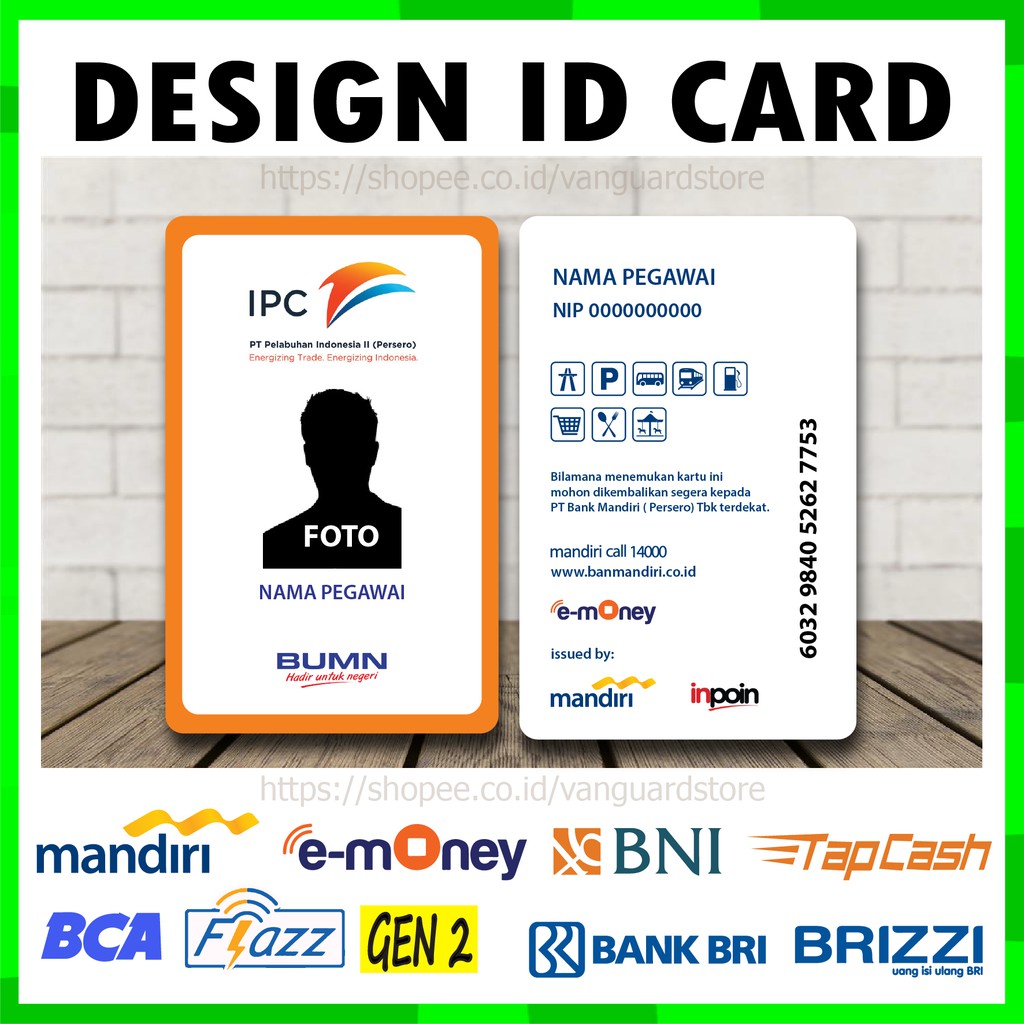 KARTU EMONEY ID CARD IPC KARTU ETOLL E MONEY MANDIRI FLAZZ BCA BRIZZI BRI TAPCASH BNI - 2 SISI