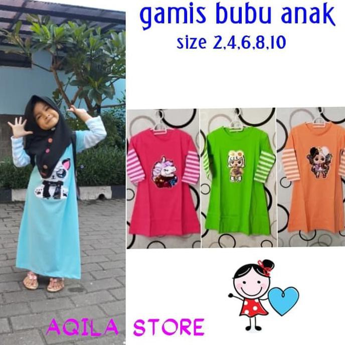 gamis bubu anak/gamis kaos anak/baju muslim anak perempuan 4-8 tahun