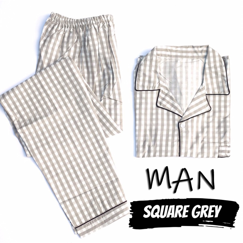 PIYAMA PRIA SQUARE GREY MAN BAJU TIDUR COWOK LAKI DEWASA 