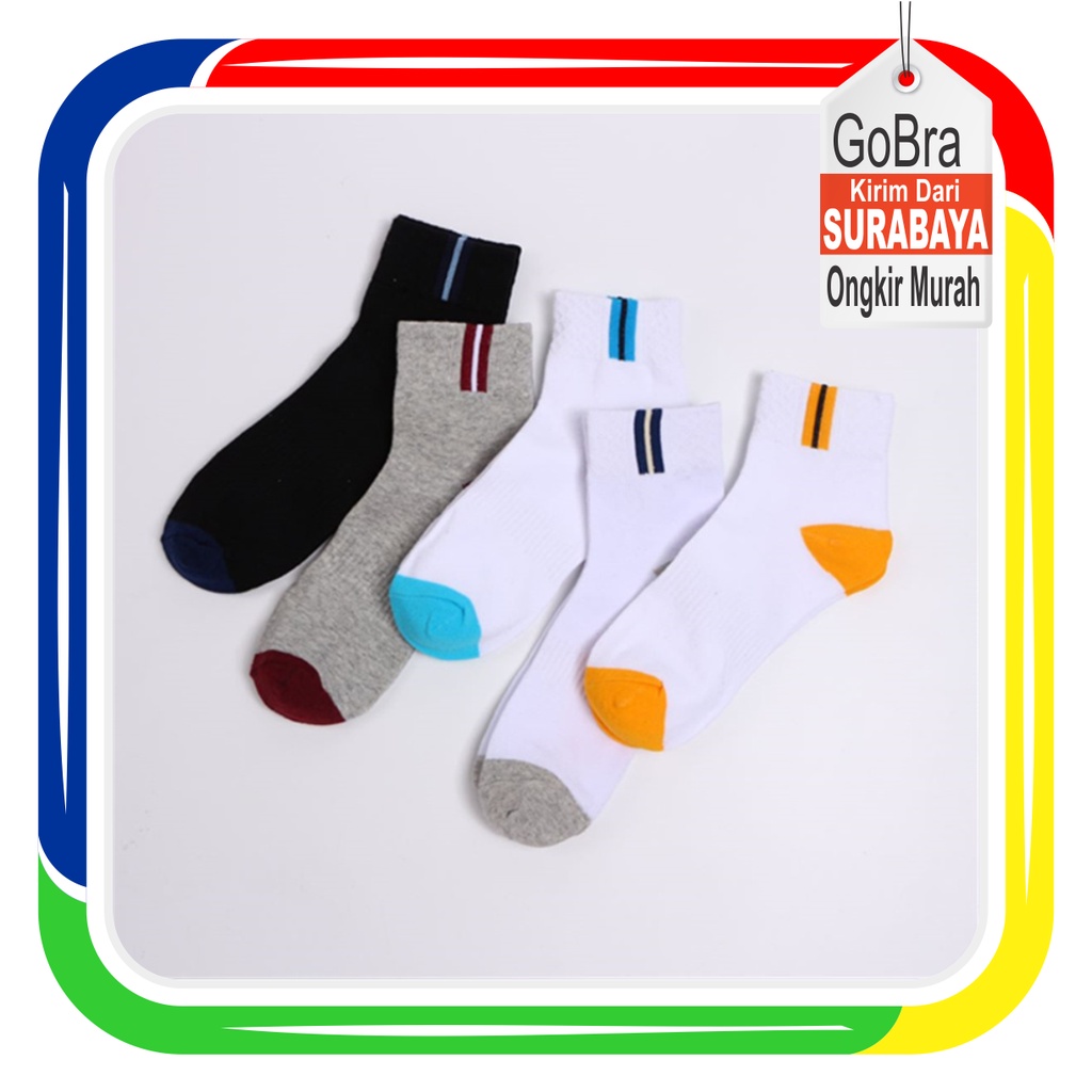 Gobra ♕ KK017 Kaos Kaki (Tanpa Kemasan) Pria Tipis Pendek Semata Kaki &amp; Panjang Diatas Mata Kaki Motif Garis Fashion Korea Men Sock Import Murah