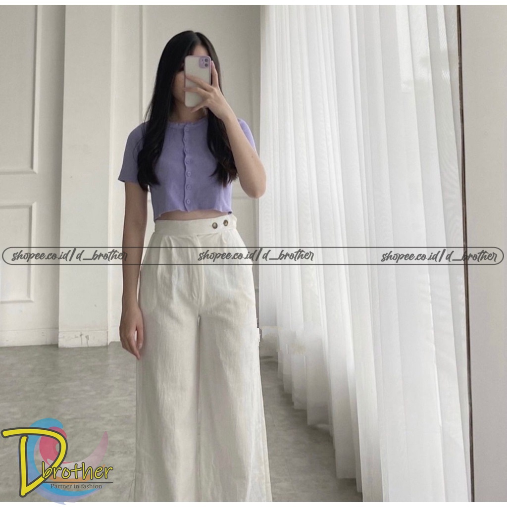 Celana Linen Highwaist VENYTA SIDE LINEN - Celana Linen Kancing 2 Samping