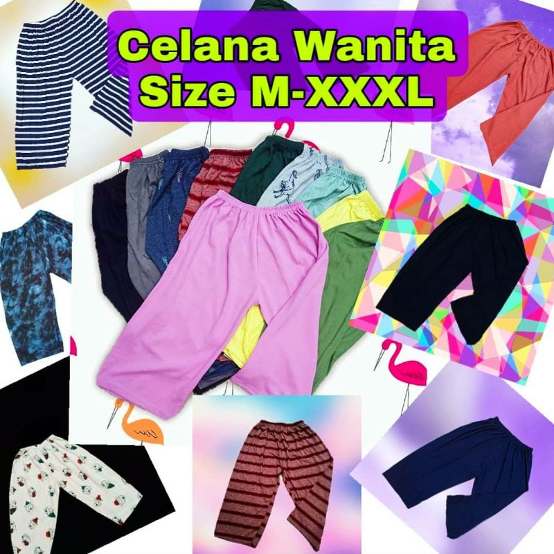 Celana wanita 3/4 all size M - XXL bahan kaos stretch dan bahan katun - Celana jumbo wanita