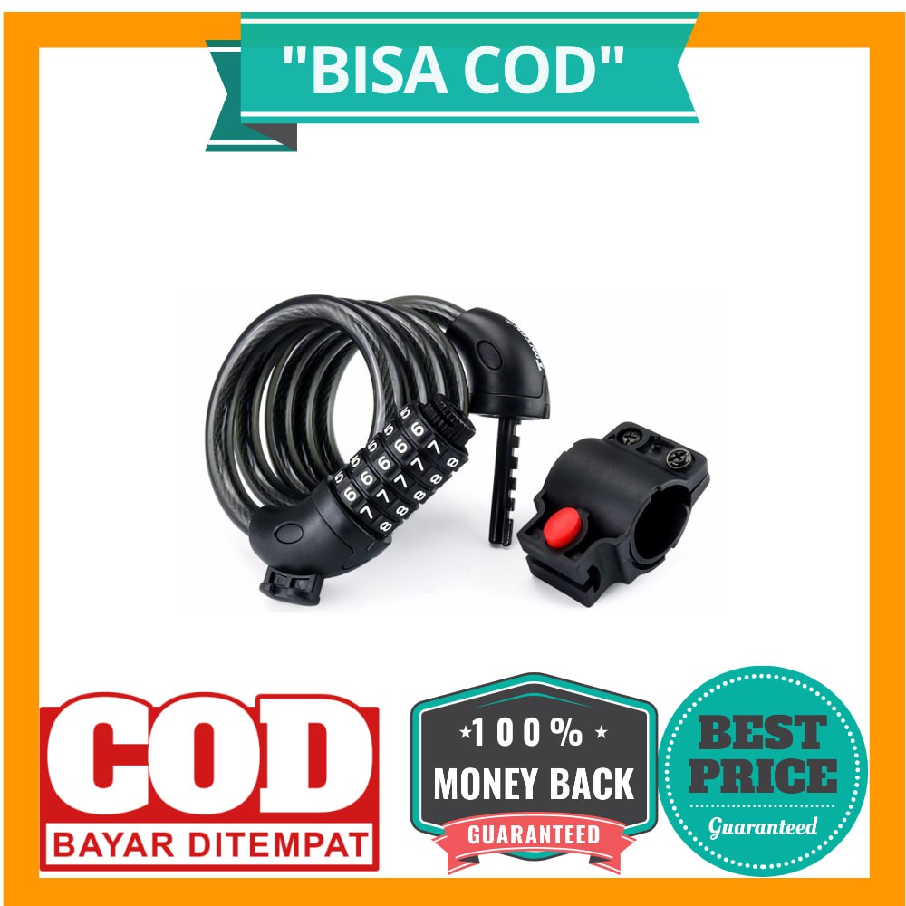 BISA COD TaffGUARD Gembok Sepeda Kode Angka 5 Digit - SJ008 - Black