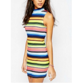 RAINBOW STRIPED DRESS COTTON - DRESS MINI IMPORT - DRESS WANITA - DRESS SEXY IMPORT