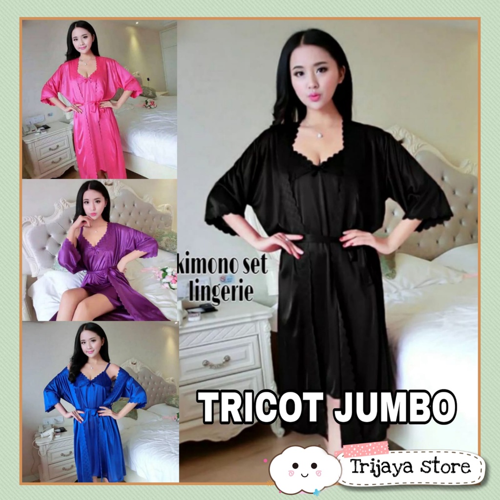 Trijaya . kimono wanita set tricot JUMBO XXXL import / piyama set kimono lingerie 2in1 satin import