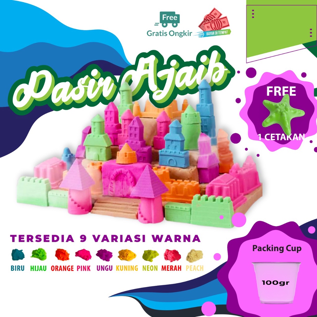 Free 1 cetakan 100 GRAM  SNI refill mainan pasir edukasi pasir pantai isi ulang refill pasir Mainan Pasir Ajaib 100Gram  FREE 1 Cetakan/ Play Sand