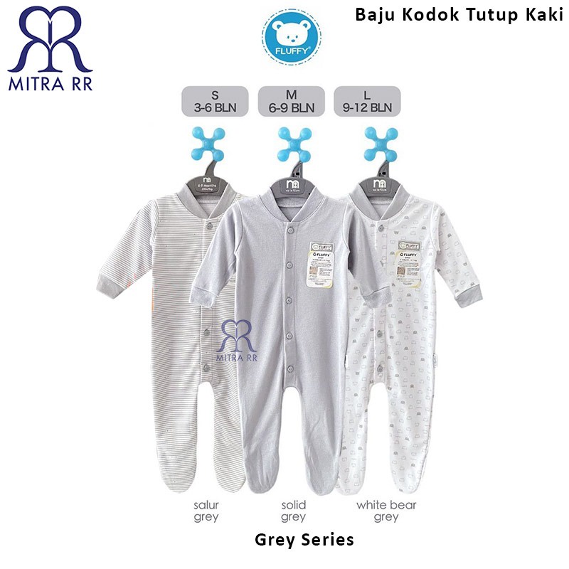 Fluffy Baju Kodok Bayi Lengan Panjang Sleepsuit Bayi Buka Kaki Tutup Kaki S M L / 3-12 Bulan