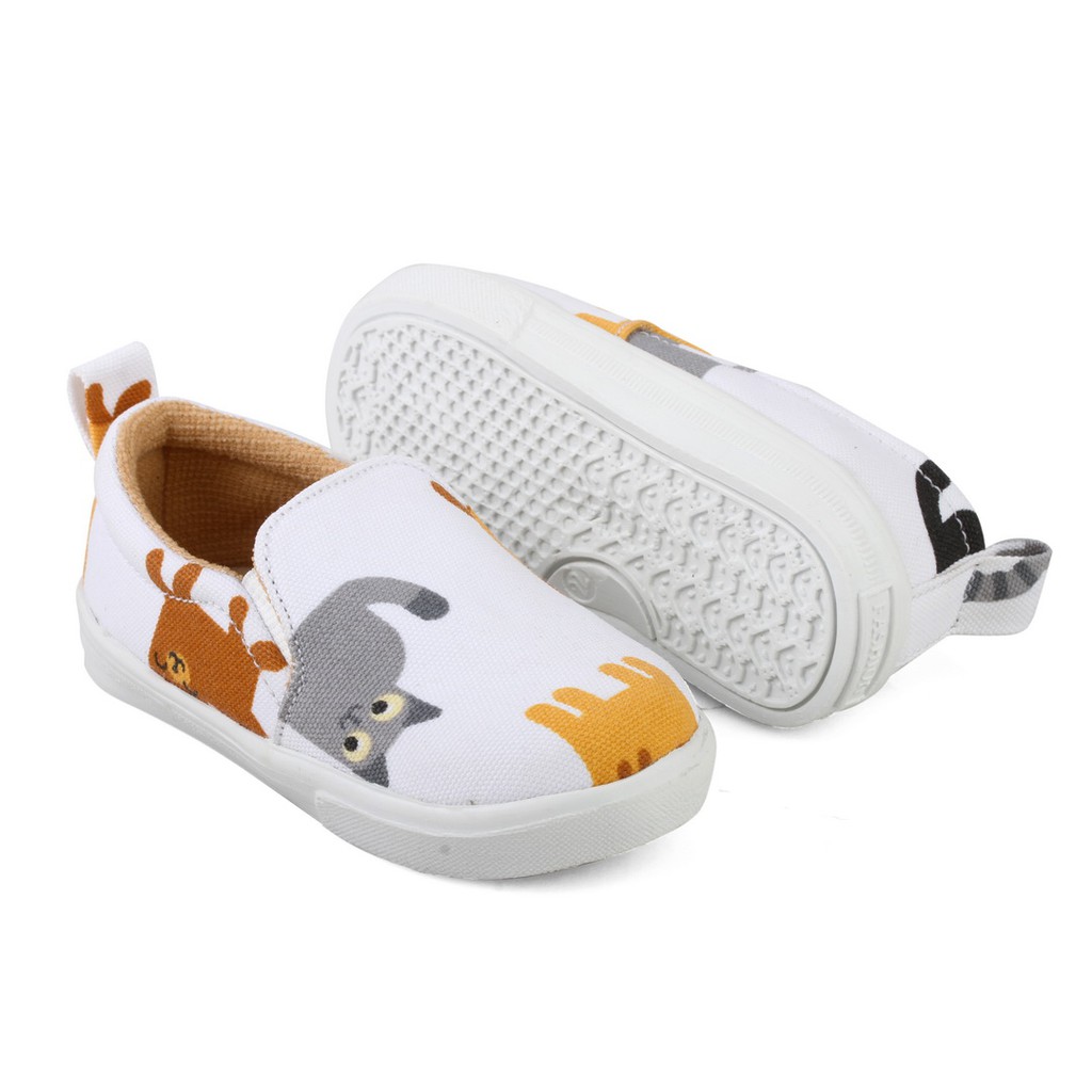 sepatu anak slip on motif kartun usia 1 2 tahun E01 KUCING PUTIH