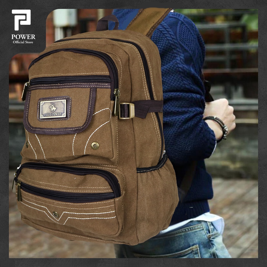 Polo Power Tas Ransel Kanvas Pria Backpack Casual Import Tas Punggung Pria Trendy Tas Polo Original