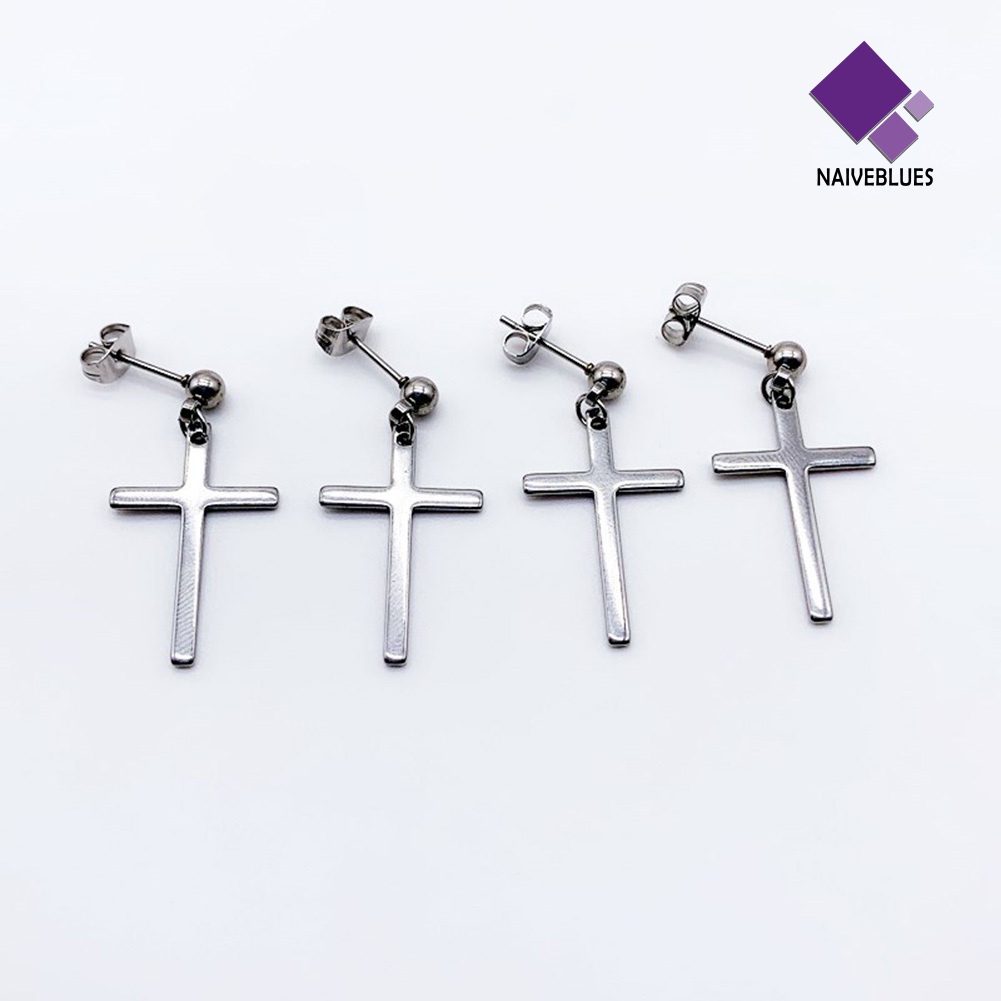 1pc Anting Stud Desain Salib Menjuntai Bahan Stainless Gaya Punk Untuk Pria Dan Wanita