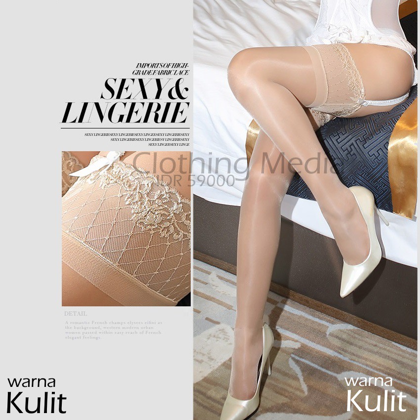 Stoking Glossy 15D Bunga Silikon Perekat Renda Stocking Ukiran Floral