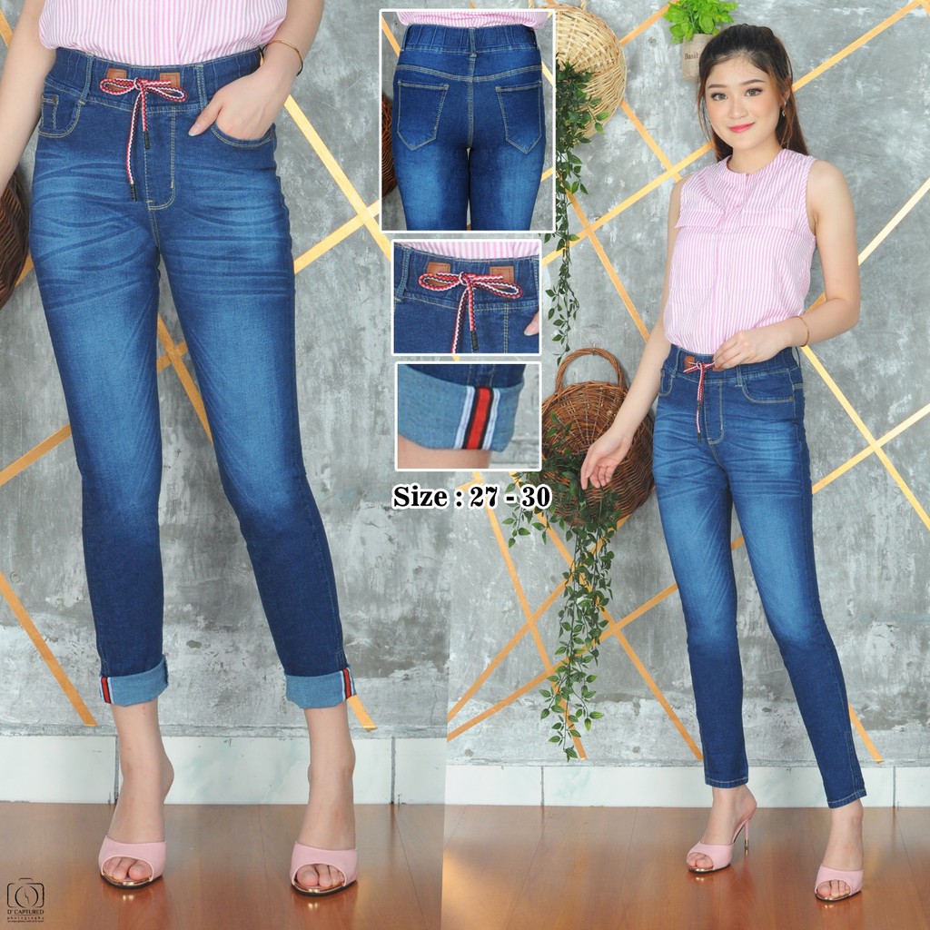 Celana Jeans Pinggang Karet / Celana Jeans Stik Balik Wanita /Celana Stik Balik /Celana Jeans Wanita